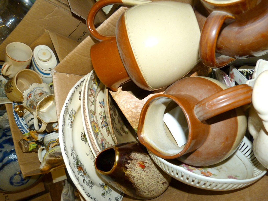 A Large Collection of Ceramics, within two boxes, to include commemorative wares, bowls, jugs and