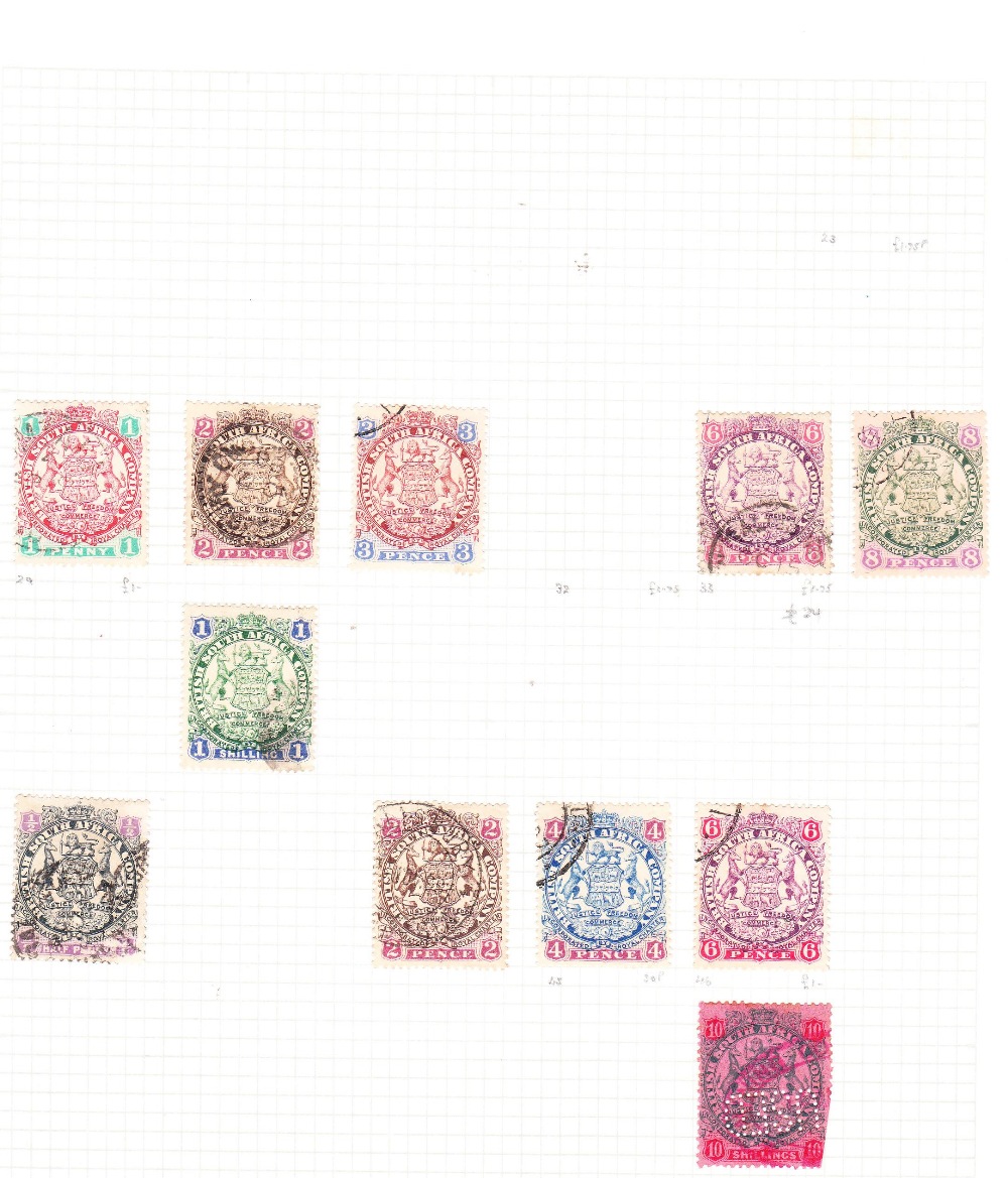 Rhodesia 1896-97 fine used, Dre I 1d-1/- (6 values including 6d SG33); Dre II value (4) to 6d, and