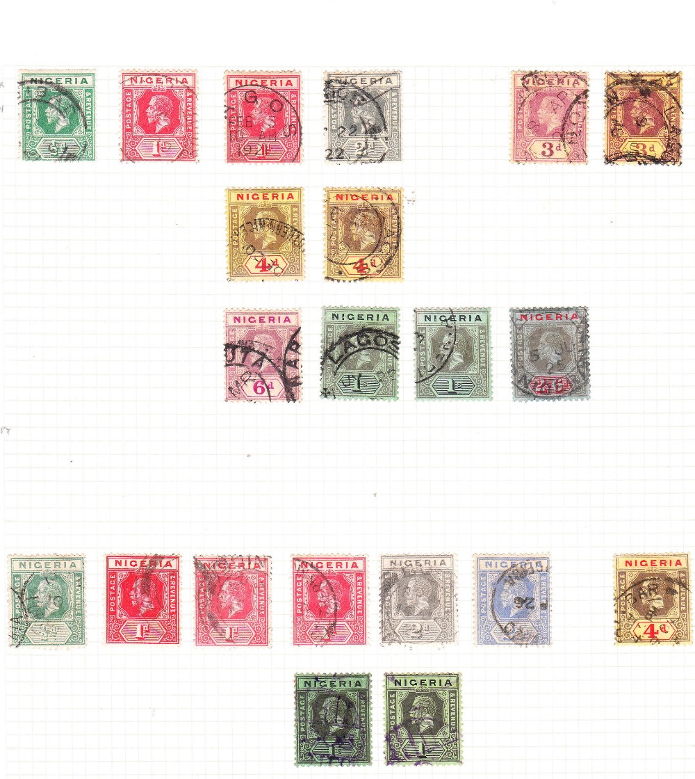 Nigeria 1914-26 fine used with 1914 1/- (2) + 2/6; 1921 1/- (2) etc. (21).