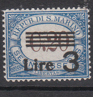 San Marino 1936 Postage due surcharge 3 Lire on 20 Cents, D242, fine used.