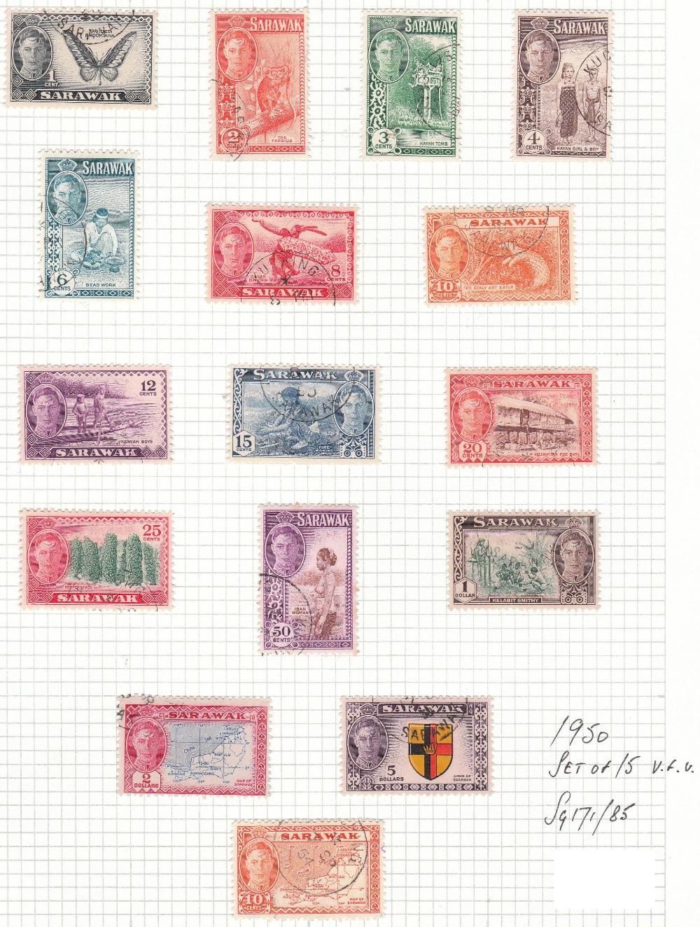 Sarawak 1950 Set of 15, very fine used, SG171/85.