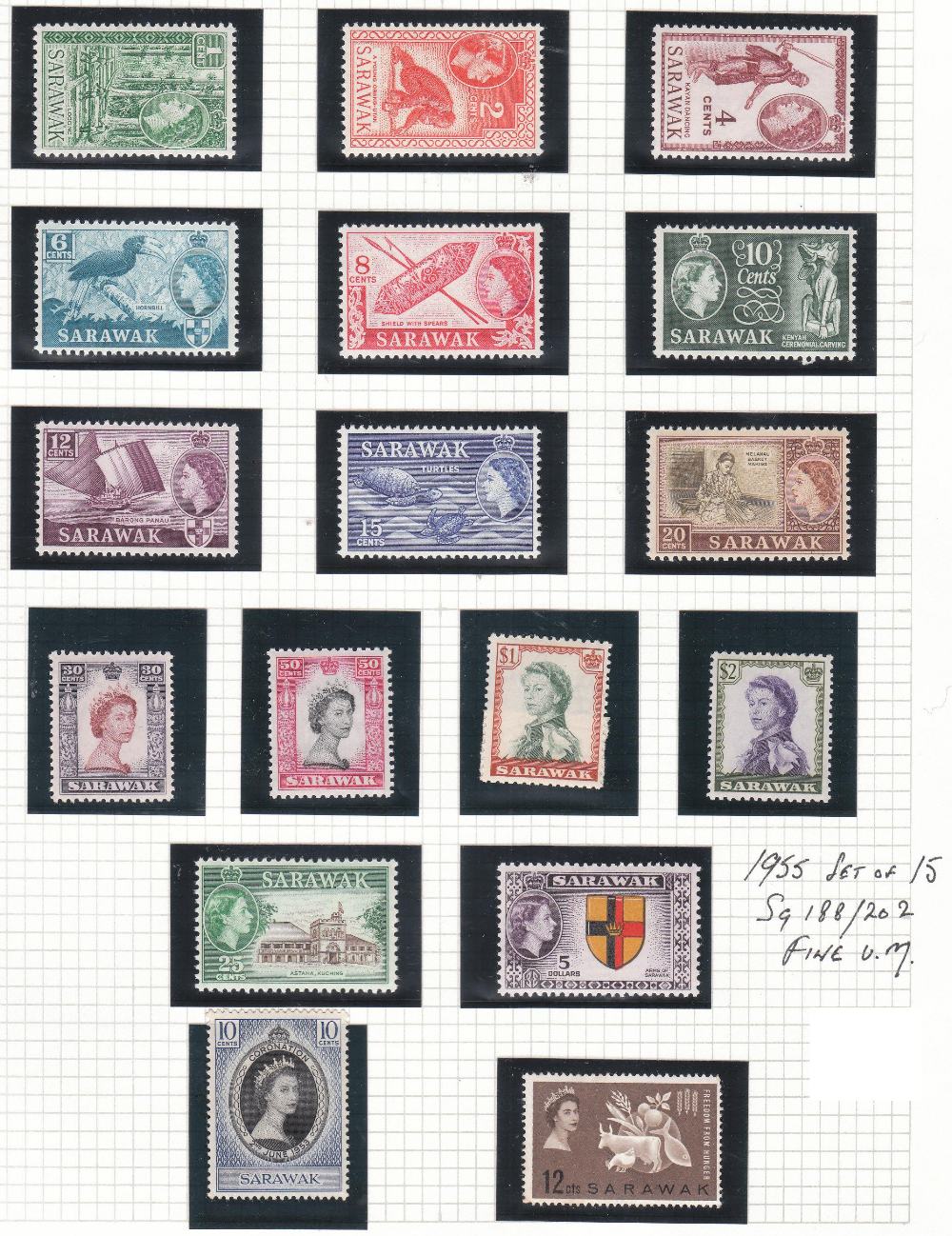 Sarawak 1955 Set of 15, fine u/m mint, SG188/202.