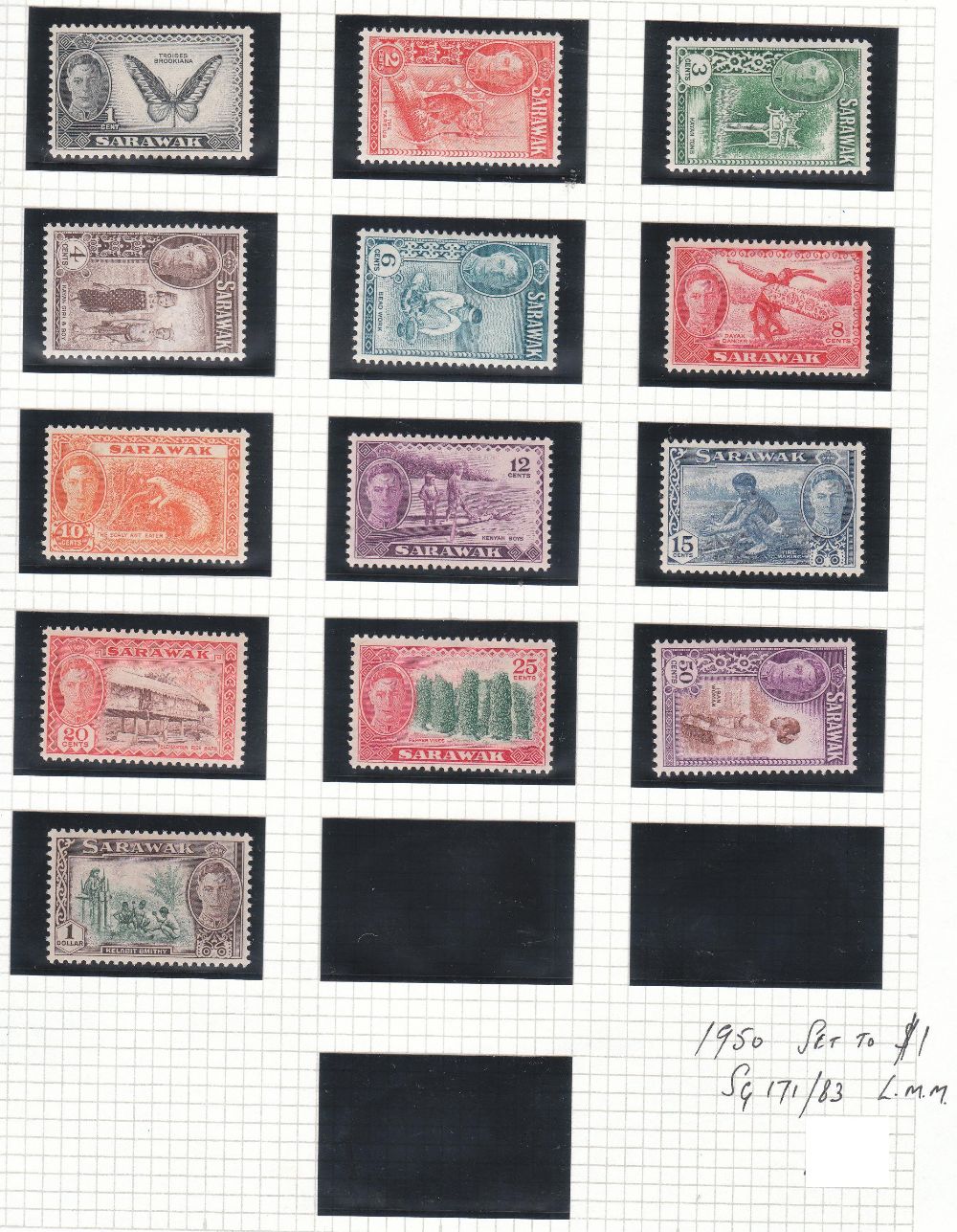 Sarawak 1950 Set to 1 Dollar, l/m/mint, SG171/183.