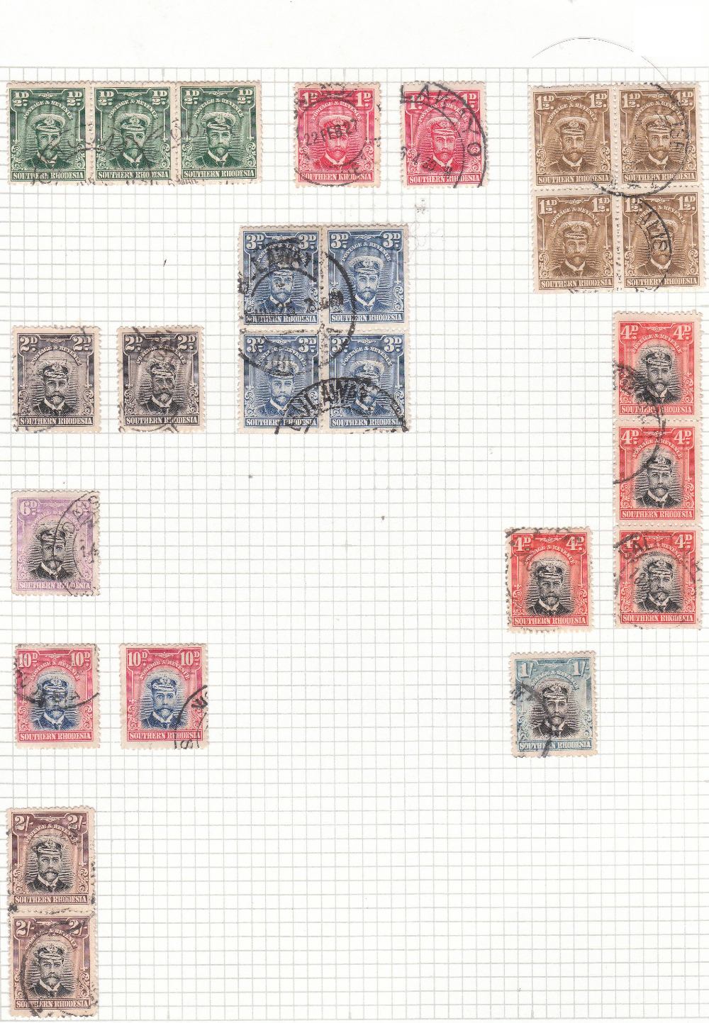 Southern Rhodesia 1924-29 fine used including 10d (2) 2/- pair; 1½d + 3d in block of four.