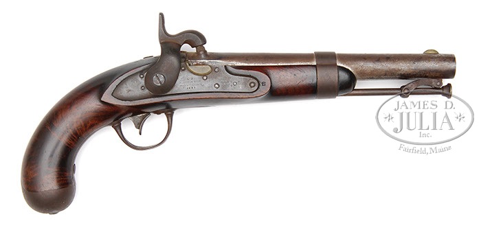 JOHNSON 1836 FLINTLOCK PISTOL CONVERTED TO PERCUSSION.  NSN. Cal. 54. Standard configuration. 8-1/2"