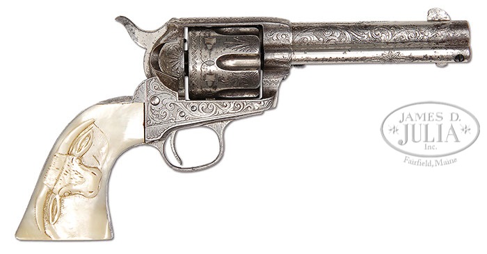 FINE FACTORY ENGRAVED COLT SINGLE ACTION ARMY REVOLVER. SN 155469. Cal. 38 WCF (38-40). Nickel