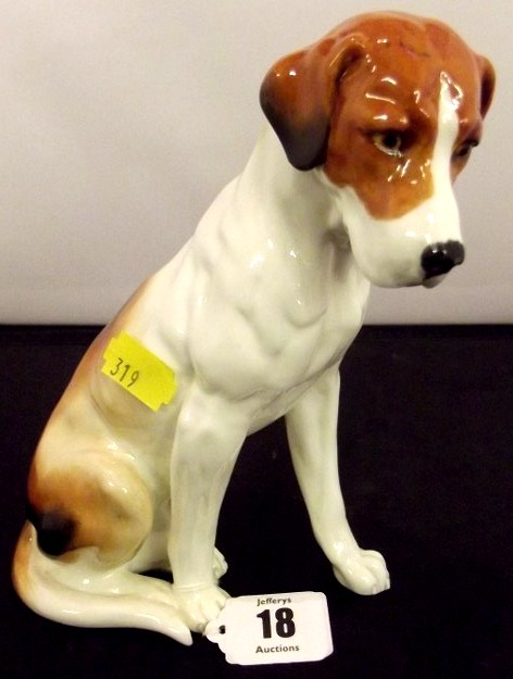 WORCESTER DOG; Royal Worcester seated foxhound, Model No 2994