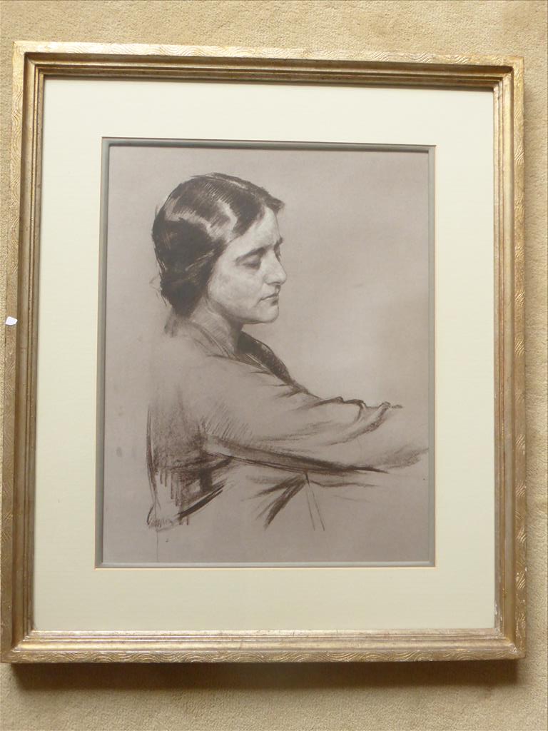 † ALICE BURTON SKETCH DEPICTING MYRA HESS IN FRAME BEHIND GLASS 16 X 14 INS. NOTE: IT IS
