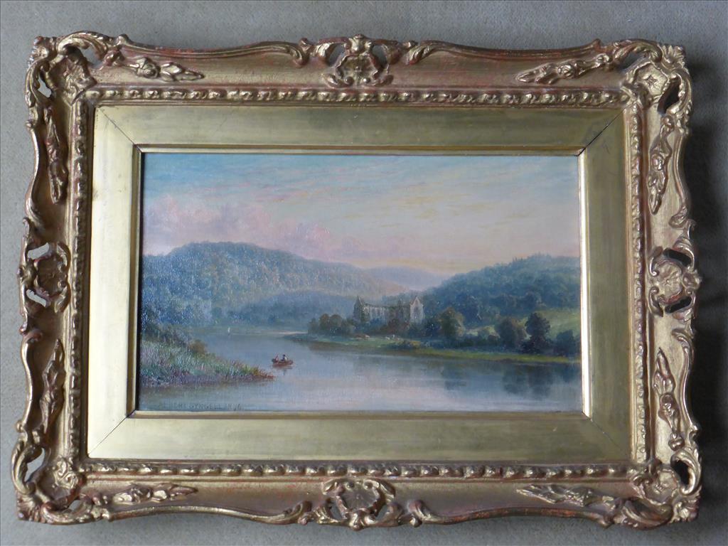 OIL ON CANVAS IN GILT FRAME TINTERN ABBEY BY ALBERT GYNGELL (ROYAL WORCESTER PORCELAIN ARTIST) DATED