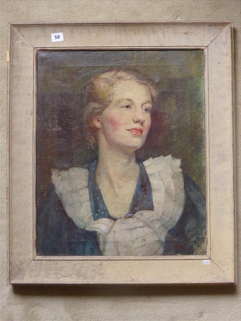 † ALICE BURTON FRAMED OIL ON CANVAS DEPICTING YOUNG LADY 22 X 18 INS. P&P N/A