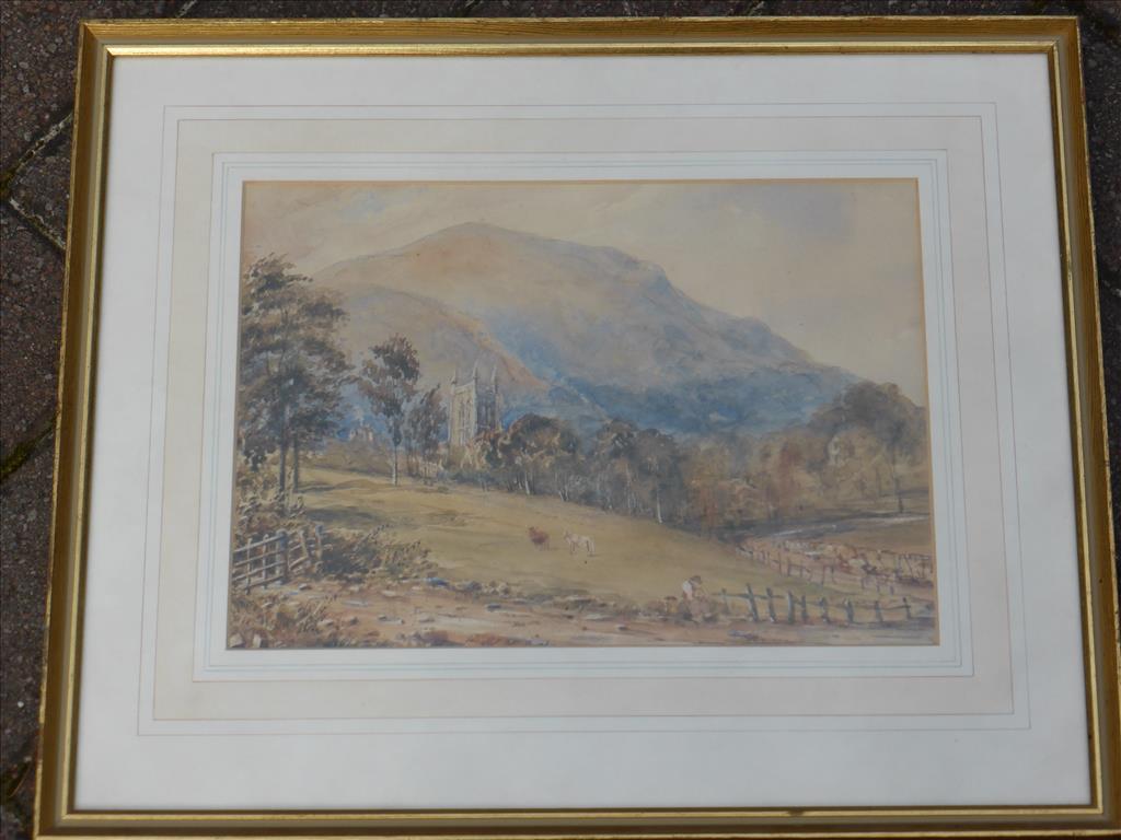 WATERCOLOUR MALVERN SCENE IN THE STYLE OF DAVID BATES, APPROX. 12 X 8.5 INS. P&P N/A