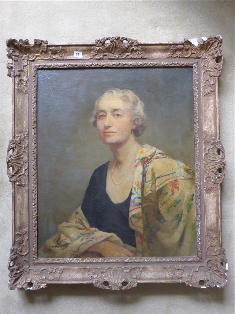 † ALICE BURTON OIL ON CANVAS PORTRAIT IN ORNATE FRAME ENTITLED MRS WILLIS ROYAL SOCIETY OF