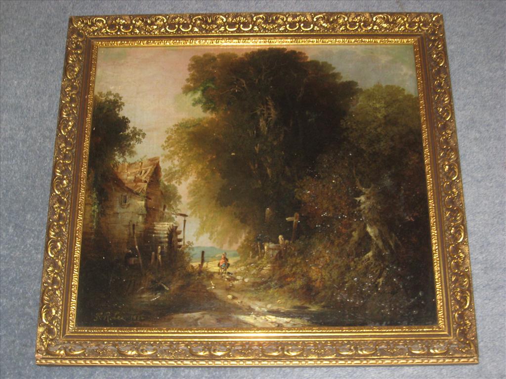 OIL ON CANVAS RURAL SCENE WITH SIGNATURE F.R.LEE 1834 APPROX. 15 X 14 INS.Postage Cost (basic) : £