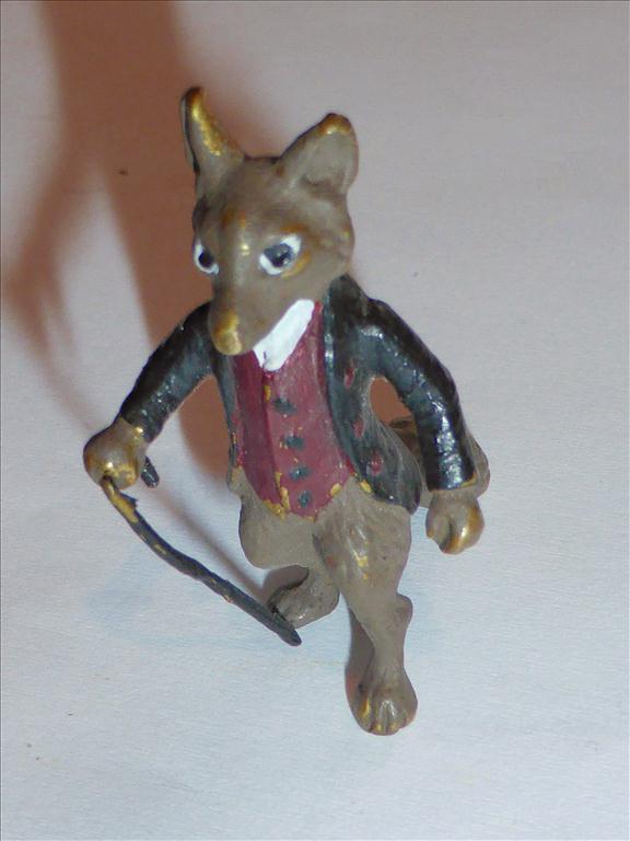 SMALL AUSTRIAN COLD PAINTED BRONZE FIGURE OF A FOX DRESSED AS A GENTLEMAN WITH A WALKING