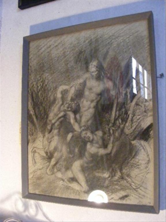 VICTOR MOODY CHARCOAL DRAWING `CHIRON RESTORING THE SWORD TO PELEUS`, FRAMED AND SIGNED, APPROX.