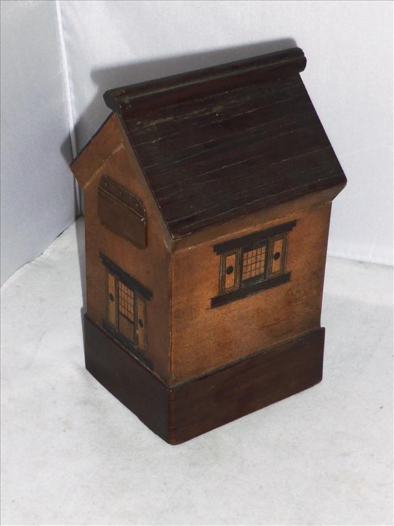 TREEN MONEY BOX APPROX. 6.5 INS. HIGH WITH MARQUETRY DECORATIONPostage Cost (basic) : £25