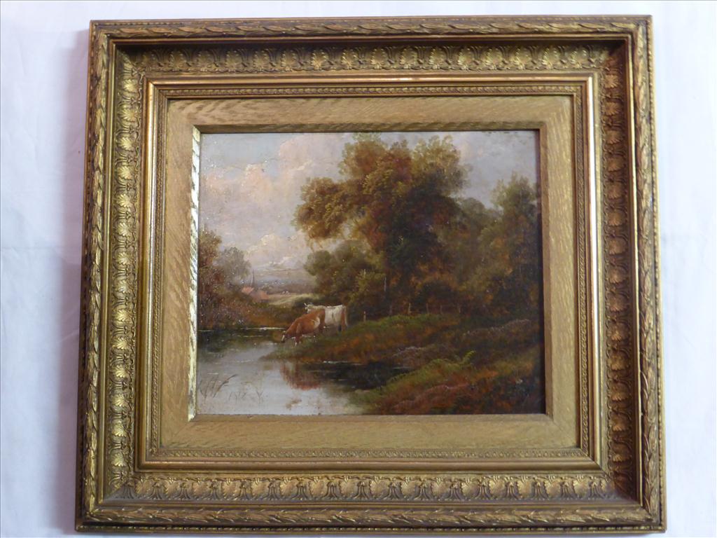 OILS ON BOARD, PR. 19TH CENTURY ENGLISH SCHOOL LANDSCAPE SCENES IN THE STYLE OF DAVID BATES, EACH