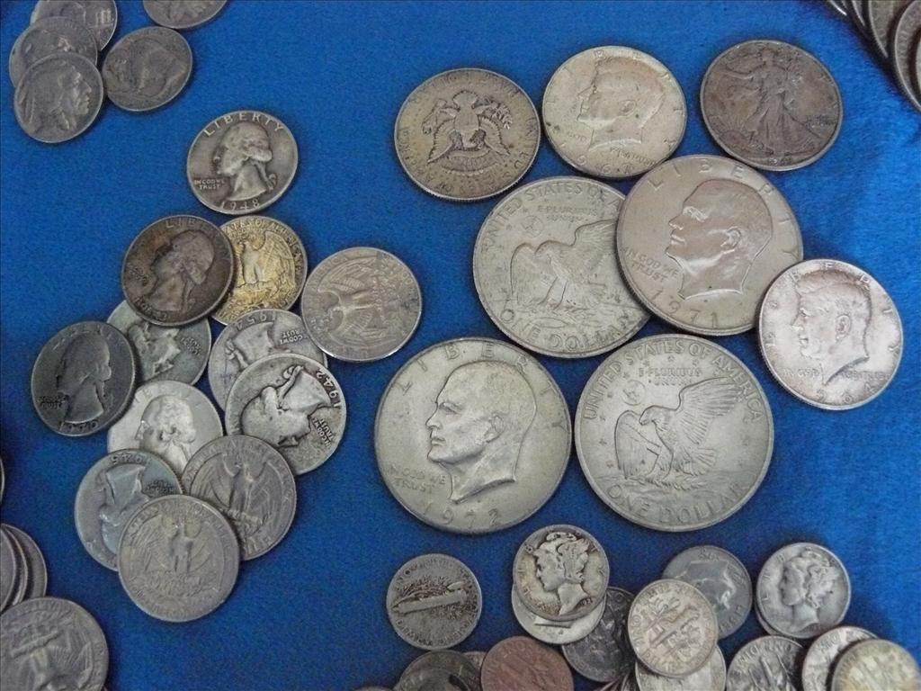A LARGE QUANTITY OF US COINS TO INCLUDE 1971,1972 DOLLARS, 1943/64/67/72 HALF DOLLARS, 1942/43/45/