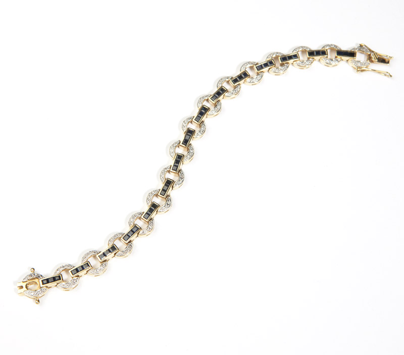 62 A sapphire, diamond and gold bracelet18K gold with French assay marks, sapphire and diamond