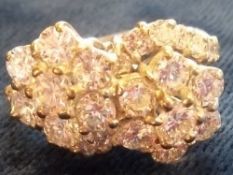 Double cluster gold ring approx 2ct diamonds - size approx H 1/2