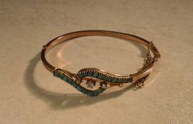 9ct gold turquoise bangle in case