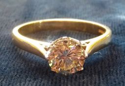 18ct gold diamond solitaire approx 1.08ct certificated ring - size approx Q