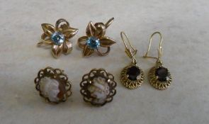 3 pr of earrings (1 pr stamped 9ct)