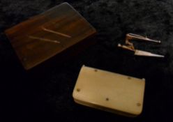 Ivory/bone vest case, wooden vesta case, knife brooch with scabbard inscribed 'Vendetta Corsa'