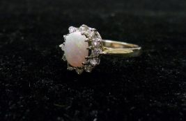 9ct gold opal & diamond cluster ring - approx size K