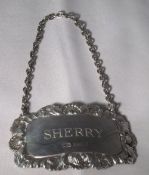 Silver sherry label Birm 1975 - wt approx 0.4 oz