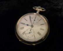 German silver stamped 0,800 split second top wind chronograph pocket watch