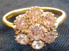 18ct gold seven stone diamond cluster ring approx 1ct of diamonds - size approx R