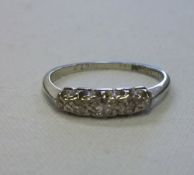 18 ct white gold 5 diamond ring - approx size M 1/2