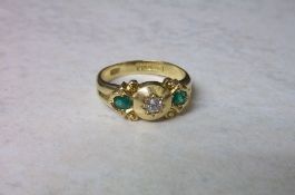 18ct gold emerald & diamond ring - approx size N