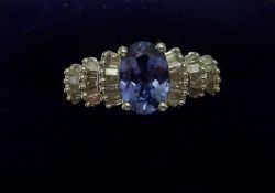 9ct white gold tanzanite AA+ approx 0.75ct diamond approx 0.25 ct ring - size approx N 1/2