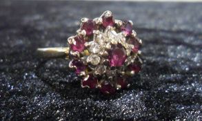 Gold ruby & diamond ring - size approx N