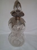 Lt Vict. silver mounted clear glass 'glug-glug' decanter - Birm 1898