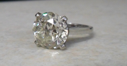 Platinum old English brilliant cut diamond approx 5.41ct ring with certificate - size approx M