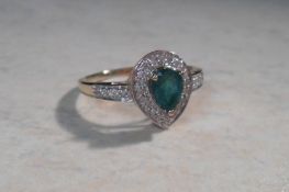 18ct gold emerald & diamond ring approx size R