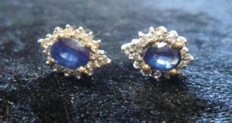 Pr of 14ct gold sapphire & diamond earrings