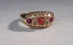 Antique 18ct gold ruby & diamond ring - approx size N 1/2