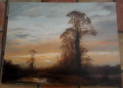 Oil on canvas depicting landscape at sunset signed by John Trickett (b. 1952) size approx 45 x 61