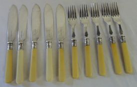 Silver collared fish knives & forks