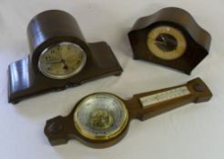 2 1930s mantle clocks & barometer