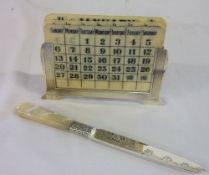 Silver Edw calendar & knife