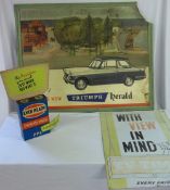 Triumph herald framed poster, metal TV Times poster & Ever Ready promotional display