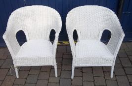 2 white Lloyd Loom style chairs