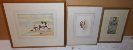 3 Framed watercolours of wild fowl by Geoff Trinder