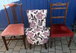 Sm upholstered chair, Edw dining chair & a chippendale style dining chair
