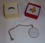 9ct gold ring, 22ct gold ring & gold framed monacle
